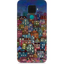 Teknomeg Huawei Mate 30 Lite Uyumlu Minyatür Evler ve Gece Desenli Silikon Kılıf