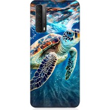 Teknomeg Huawei P Smart 2021 Uyumlu Deniz Kaplumbağası Desenli Silikon Kılıf