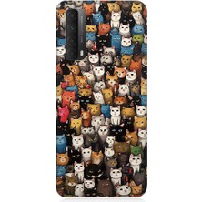Teknomeg Huawei P Smart 2021 Uyumlu Sevimli Komik Kedi Suratları Desenli Silikon Kılıf