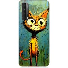 Teknomeg Huawei P Smart 2021 Uyumlu Meraklı Şapşik Kedi Desenli Silikon Kılıf