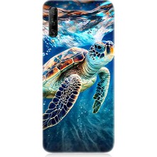 Teknomeg Huawei P Smart Pro Uyumlu Deniz Kaplumbağası Desenli Silikon Kılıf