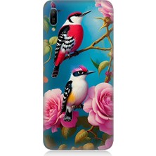 Teknomeg Huawei Y6 2019 Uyumlu Arı Kuşu ve Gül Desenli Silikon Kılıf