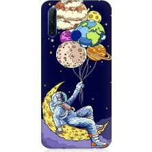 Teknomeg Huawei Honor 20 Lite Uyumlu Astronot ve Gezegenler Desenli Silikon Kılıf