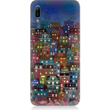 Teknomeg Huawei Y6 2019 Uyumlu Minyatür Evler ve Gece Desenli Silikon Kılıf