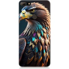 Teknomeg Huawei Y7 2018 Uyumlu Renkli Kaya Kartalı Desenli Silikon Kılıf