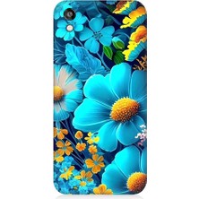 Teknomeg Huawei Honor 8s Uyumlu Mavi Sarı Çiçekler Desenli Silikon Kılıf
