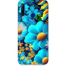 Teknomeg Huawei Honor 20 Lite Uyumlu Mavi Sarı Çiçekler Desenli Silikon Kılıf