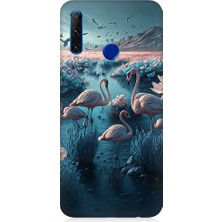 Teknomeg Huawei Honor 20 Lite Uyumlu Pembe Filamingolar Desenli Silikon Kılıf