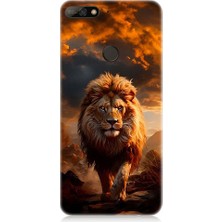 Teknomeg Huawei Y7 2018 Uyumlu Yırtıcı Aslan Kral Desenli Silikon Kılıf