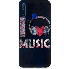 Teknomeg Huawei Honor 20 Lite Uyumlu I Love Music Desenli Silikon Kılıf