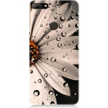 Teknomeg Huawei Y7 2018 Uyumlu Papatya ve Su Damlaları Desenli Silikon Kılıf