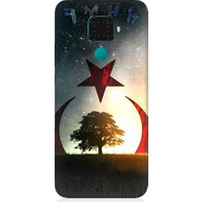 Teknomeg Huawei Mate 30 Lite Uyumlu Göktürkçe Türk ve Ağaç Bayrak Desenli Silikon Kılıf