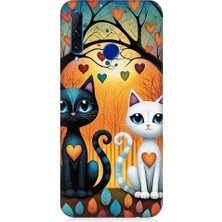 Teknomeg Huawei Honor 20 Lite Uyumlu Aşık Siyah ve Beyaz Kediler Desenli Silikon Kılıf