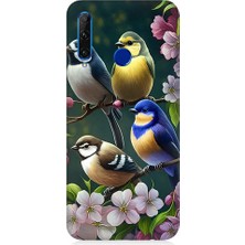Teknomeg Huawei Honor 20 Lite Uyumlu Mavi Sarı ve Siyah Başlı Kuşlar Desenli Silikon Kılıf