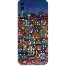 Teknomeg Huawei Honor 8c Uyumlu Minyatür Evler ve Gece Desenli Silikon Kılıf
