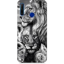 Teknomeg Huawei Honor 20 Lite Uyumlu Siyah Beyaz Aslan Ailesi Desenli Silikon Kılıf