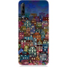 Teknomeg Huawei P Smart Pro Uyumlu Minyatür Evler ve Gece Desenli Silikon Kılıf