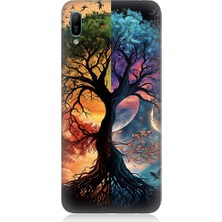 Teknomeg Huawei Y6 2019 Uyumlu Dört Mevsim Gece Gündüz Ağaç Desenli Silikon Kılıf
