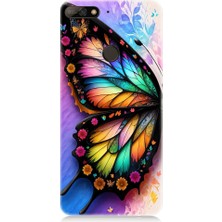 Teknomeg Huawei Y7 2018 Uyumlu Renkli Kanatlı Kelebek Desenli Silikon Kılıf