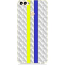 Teknomeg Huawei P Smart Uyumlu Sarı Lacivert Metal Motif Desenli Silikon Kılıf