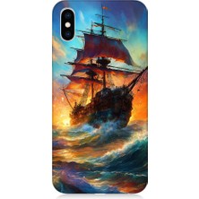 Teknomeg Apple iPhone x Uyumlu Kızıl Deniz Yelkenli Gemi Desenli Silikon Kılıf