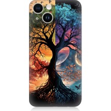 Teknomeg Apple iPhone 14 Uyumlu Dört Mevsim Gece Gündüz Ağaç Desenli Silikon Kılıf