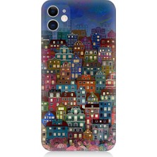 Teknomeg Apple iPhone 12 Uyumlu Minyatür Evler ve Gece Desenli Silikon Kılıf
