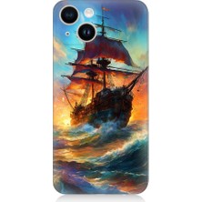 Teknomeg Apple iPhone 14 Uyumlu Kızıl Deniz Yelkenli Gemi Desenli Silikon Kılıf