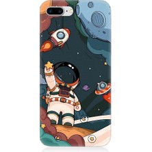 Teknomeg Apple iPhone 8 Plus Uyumlu Sevimli Astronot Uzay Macerası Desenli Silikon Kılıf