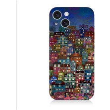 Teknomeg Apple iPhone 15 Uyumlu Minyatür Evler ve Gece Desenli Silikon Kılıf