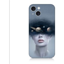 Teknomeg Apple iPhone 15 Uyumlu Kadın ve Evren Desenli Silikon Kılıf