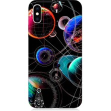Teknomeg Apple iPhone x Uyumlu Sci Fi Gezegenler ve Vektörler Desenli Silikon Kılıf