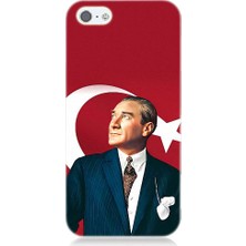 Teknomeg Apple iPhone 5 Uyumlu Mustafa Kemal Atatürk ve Bayrak Desenli Silikon Kılıf