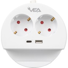 Vea Ve- G1102C 2'li USB + Type-C Girişli Telefon Standlı 1.5 Metre Grup Priz