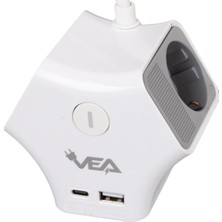 Vea VE-G903YC 3'lü Usb+ Type-C Girişli Anahtarlı 1.5 Metre Grup Priz