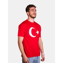 Çapıt Unisex %100 Pamuk Standart Kesim Sıfır Yaka Kısa Kollu Beyaz Türk Bayrağı Baskılı T-Shirt