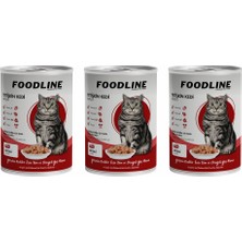 Foodline Biftekli Yetişkin Kedi Konservesi 400 gr x 3 Adet