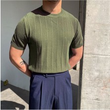 Tarz Cool Erkek Polo Yaka Çizgili Triko T-Shirt