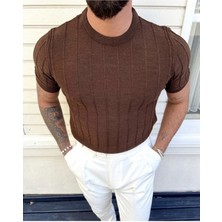 Tarz Cool Erkek Polo Yaka Çizgili Triko T-Shirt