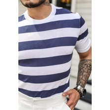 Tarz Cool Erkek Polo Yaka Çizgili Triko T-Shirt