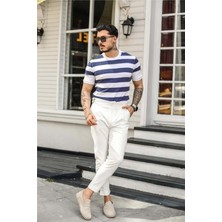 Tarz Cool Erkek Polo Yaka Çizgili Triko T-Shirt