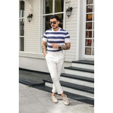 Tarz Cool Erkek Polo Yaka Çizgili Triko T-Shirt