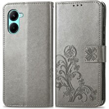 My Boutique1 Realme C33 Kısa Kayış Dört Yapraklı Yonca Deri Çanta Zarif Telefon Kılıfı (Yurt Dışından)