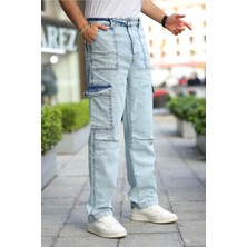 Tarz Cool Erkek Kar Yıkama Kargo Cepli Baggy Denim Pantolon