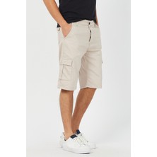Tarz Cool Erkek Kargo Cep Bej Likralı Kot Şort Slim Fit Özellikleriyle Rahat Kullanım