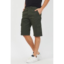 Tarz Cool Erkek Kargo Cep Likralı Haki Kot Şort Slim Fit Rahat Kesim Yazlık