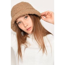 Shopiolog Peluş Kadın Sütlü Kahve Bucket Şapka