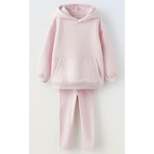 Mama and Miel Kız Çocuk Pamuklu Kapüşonlu Oversize Sweatshirt Tayt Takım Eşofman Takımı Kreş Okul Takımı