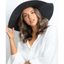Külah Kadın Oversize Büyük Hasır Şapka Naturel 55CM Plaj Şapkası Siyah