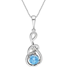 Chavin Topaz Sol Anahtarı Zirkon Taşlı Gümüş Kolye EU88